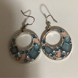 Pink and Blue gem hoop earrings